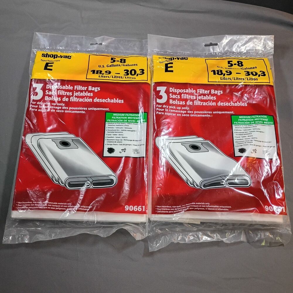 Shop-Vac Type E 90661 3PK Disposable Filter Bags 5 to 8 Gallon Tank Lot Of 2